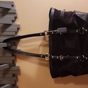 Coach brown leather and suede 2 handle handbag